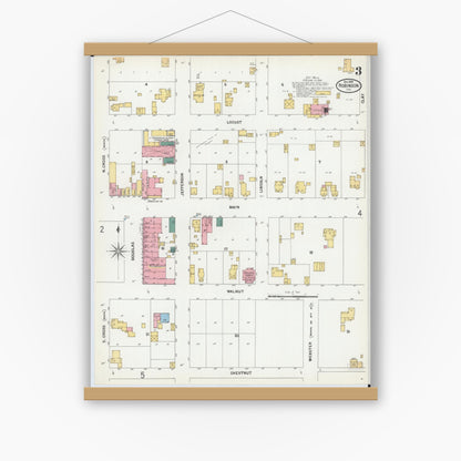Old map wall art mockup — magnetic wood frame on white wall — Sanborn Fire Insurance Map from Robinson, Crawford County, Illinois (1899), Sheet #0003