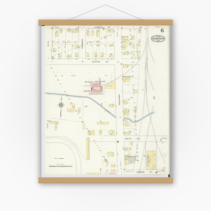 Old map wall art mockup — magnetic wood frame on white wall — Sanborn Fire Insurance Map from Menominee, Menominee County, Michigan (1913), Sheet #0006