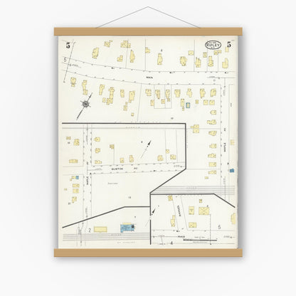 Old map wall art mockup — magnetic wood frame on white wall — Sanborn Fire Insurance Map from Ripley, Chautauqua County, New York (1924), Sheet #0005