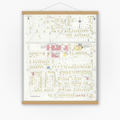 Old map wall art mockup — magnetic wood frame on white wall — Sanborn Fire Insurance Map from Zeeland, Ottawa County, Michigan (1934), Sheet #0004