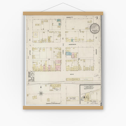 Old map wall art mockup — magnetic wood frame on white wall — Sanborn Fire Insurance Map from Schulenburg, Fayette County, Texas (1889) - Complete Map Set