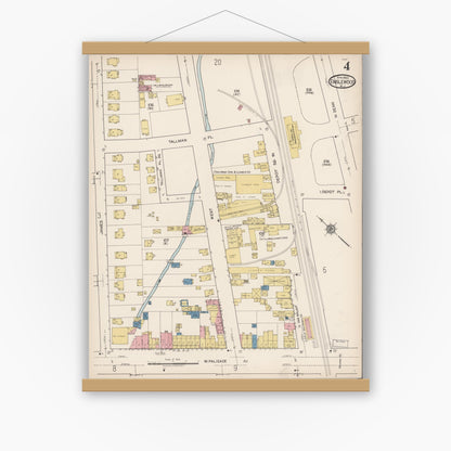 Old map wall art mockup — magnetic wood frame on white wall — Sanborn Fire Insurance Map from Englewood, Bergen County, New Jersey (1922), Sheet #0004