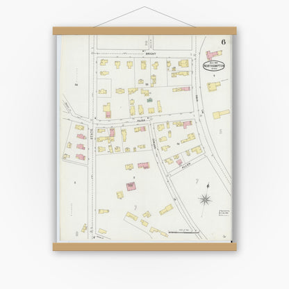 Old map wall art mockup — magnetic wood frame on white wall — Sanborn Fire Insurance Map from Northampton, Hampshire County, Massachusetts (1895), Sheet #0006