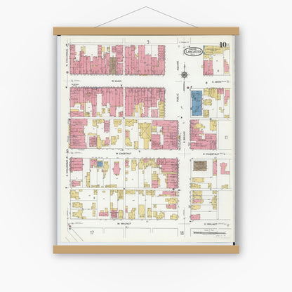 Old map wall art mockup — magnetic wood frame on white wall — Sanborn Fire Insurance Map from Lancaster, Fairfield County, Ohio (1919), Sheet #0010
