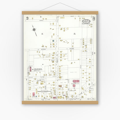 Old map wall art mockup — magnetic wood frame on white wall — Sanborn Fire Insurance Map from Hammonton, Atlantic County, New Jersey (1923), Sheet #0009