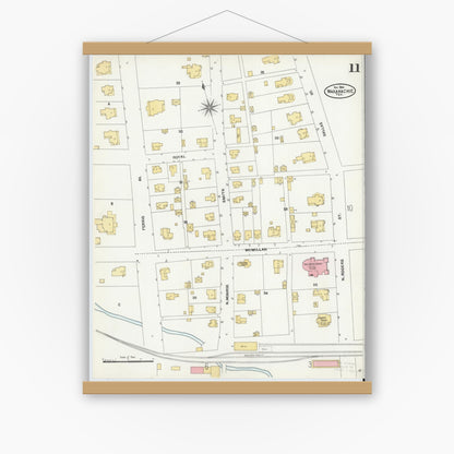 Old map wall art mockup — magnetic wood frame on white wall — Sanborn Fire Insurance Map from Waxahachie, Ellis County, Texas (1904), Sheet #0011