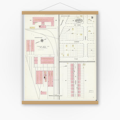 Old map wall art mockup — magnetic wood frame on white wall — Sanborn Fire Insurance Map from Roosevelt, Middlesex County, New Jersey (1912), Sheet #0009