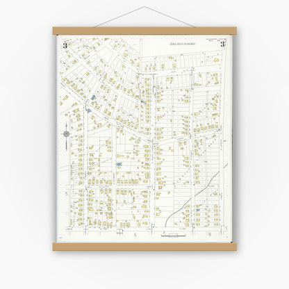 Old map wall art mockup — magnetic wood frame on white wall — Sanborn Fire Insurance Map from Wilmington, Clinton County, Ohio (1933), Sheet #0003