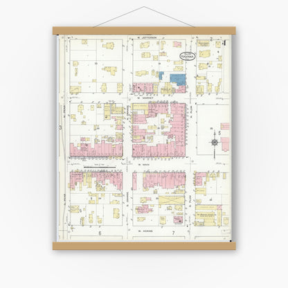Old map wall art mockup — magnetic wood frame on white wall — Sanborn Fire Insurance Map from Havana, Mason County, Illinois (1914), Sheet #0004