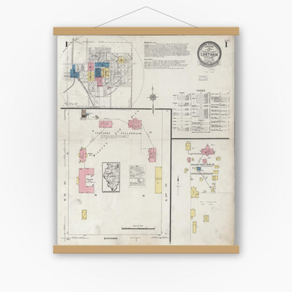 Old map wall art mockup — magnetic wood frame on white wall — Sanborn Fire Insurance Map from Carthage, Hancock County, Illinois (1926) - Complete Map Set