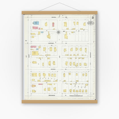 Old map wall art mockup — magnetic wood frame on white wall — Sanborn Fire Insurance Map from Kankakee, Kankakee County, Illinois (1901), Sheet #0003