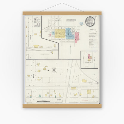 Old map wall art mockup — magnetic wood frame on white wall — Sanborn Fire Insurance Map from Dodge Center, Dodge County, Minnesota (1894) - Complete Map Set
