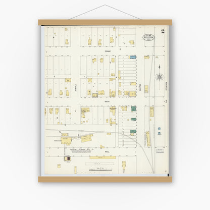 Old map wall art mockup — magnetic wood frame on white wall — Sanborn Fire Insurance Map from Pellston, Emmet County, Michigan (1907), Sheet #0002
