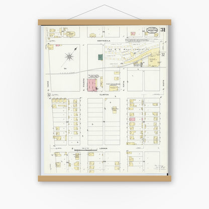 Old map wall art mockup — magnetic wood frame on white wall — Sanborn Fire Insurance Map from Ironton, Lawrence County, Ohio (1909), Sheet #0031