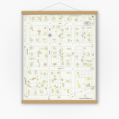 Old map wall art mockup — magnetic wood frame on white wall — Sanborn Fire Insurance Map from Merrill, Lincoln County, Wisconsin (1907), Sheet #0008