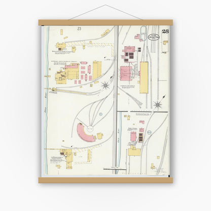 Old map wall art mockup — magnetic wood frame on white wall — Sanborn Fire Insurance Map from Ironton, Lawrence County, Ohio (1904), Sheet #0028