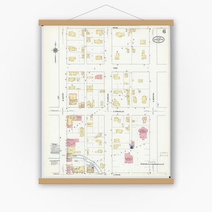Old map wall art mockup — magnetic wood frame on white wall — Sanborn Fire Insurance Map from Sparta, Monroe County, Wisconsin (1911), Sheet #0006