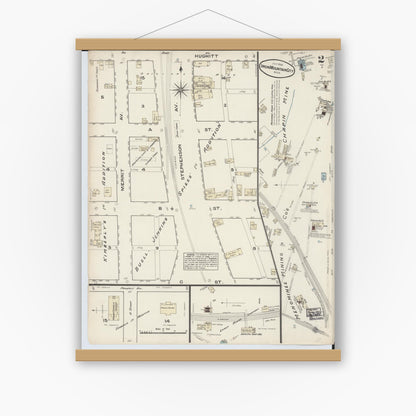 Old map wall art mockup — magnetic wood frame on white wall — Sanborn Fire Insurance Map from Iron Mountain, Dickinson County, Michigan (1884), Sheet #0002