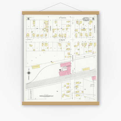 Old map wall art mockup — magnetic wood frame on white wall — Sanborn Fire Insurance Map from Wayne, Wayne County, Michigan (1926), Sheet #0006
