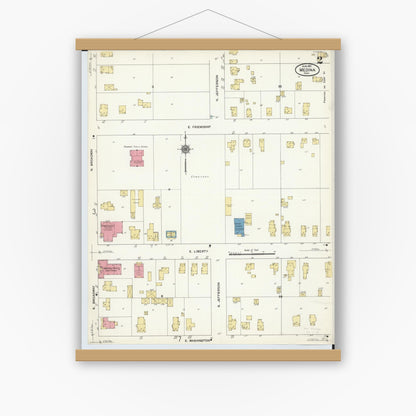 Old map wall art mockup — magnetic wood frame on white wall — Sanborn Fire Insurance Map from Medina, Medina County, Ohio (1911), Sheet #0002