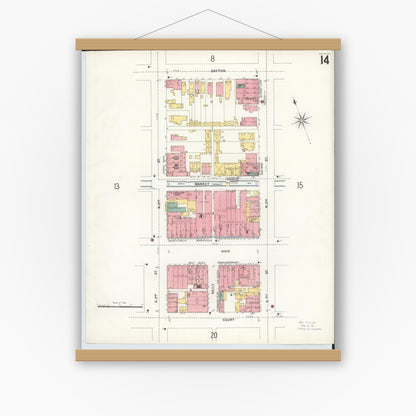Old map wall art mockup — magnetic wood frame on white wall — Sanborn Fire Insurance Map from Hamilton, Butler County, Ohio (1899), Sheet #0014