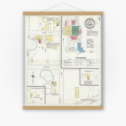 Old map wall art mockup — magnetic wood frame on white wall — Sanborn Fire Insurance Map from Rockwall, Rockwall County, Texas (1911) - Complete Map Set