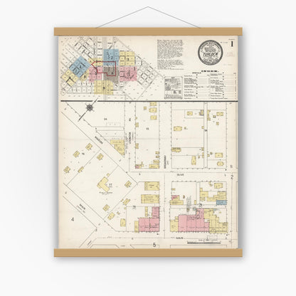 Old map wall art mockup — magnetic wood frame on white wall — Sanborn Fire Insurance Map from Turlock, Stanislaus County, California (1910) - Complete Map Set