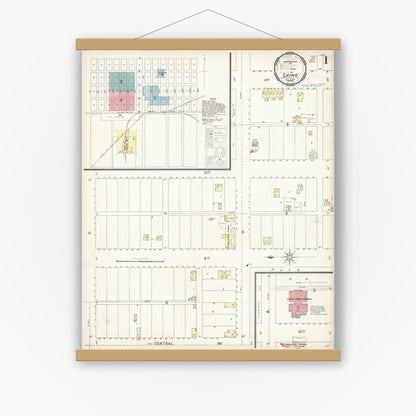 Old map wall art mockup — magnetic wood frame on white wall — Sanborn Fire Insurance Map from Chino, San Bernardino County, California (1897) - Complete Map Set
