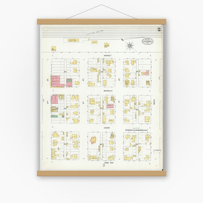Old map wall art mockup — magnetic wood frame on white wall — Sanborn Fire Insurance Map from Hearne, Robertson County, Texas (1901), Sheet #0002