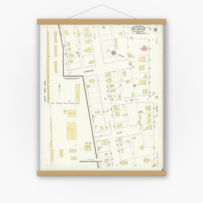 Old map wall art mockup — magnetic wood frame on white wall — Sanborn Fire Insurance Map from San Angelo, Tom Green County, Texas (1913), Sheet #0009