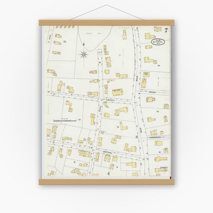 Old map wall art mockup — magnetic wood frame on white wall — Sanborn Fire Insurance Map from Athol, Worcester County, Massachusetts (1896), Sheet #0007