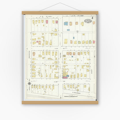 Old map wall art mockup — magnetic wood frame on white wall — Sanborn Fire Insurance Map from Port Clinton, Ottawa County, Ohio (1916), Sheet #0004