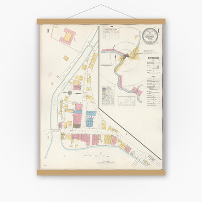 Old map wall art mockup — magnetic wood frame on white wall — Sanborn Fire Insurance Map from Grundy, Buchanan County, Virginia (1936) - Complete Map Set