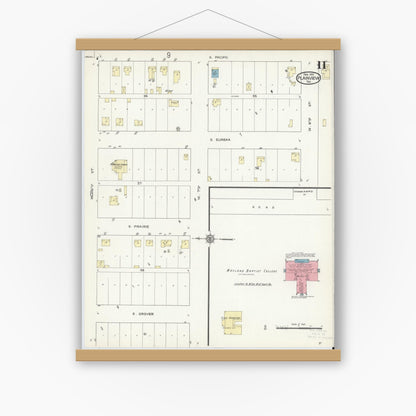 Old map wall art mockup — magnetic wood frame on white wall — Sanborn Fire Insurance Map from Plainview, Hale County, Texas (1914), Sheet #0011