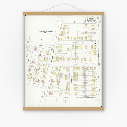 Old map wall art mockup — magnetic wood frame on white wall — Sanborn Fire Insurance Map from Freeport, Stephenson County, Illinois (1910), Sheet #0004