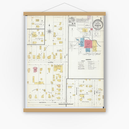 Old map wall art mockup — magnetic wood frame on white wall — Sanborn Fire Insurance Map from Sparta, Kent County, Michigan (1904), Sheet #0001