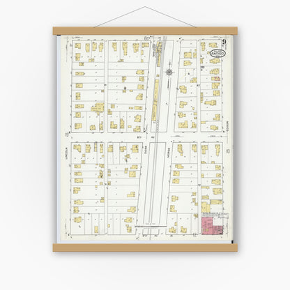 Old map wall art mockup — magnetic wood frame on white wall — Sanborn Fire Insurance Map from Antigo, Langlade County, Wisconsin (1919), Sheet #0009