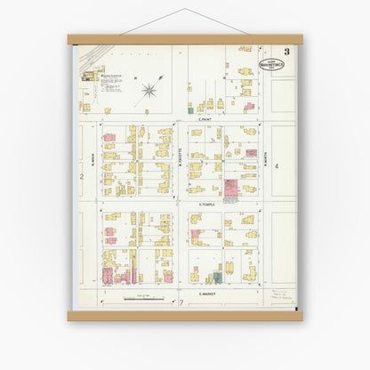 Old map wall art mockup — magnetic wood frame on white wall — Sanborn Fire Insurance Map from Washington Court House, Fayette County, Ohio (1900), Sheet #0003