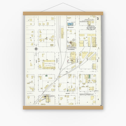 Old map wall art mockup — magnetic wood frame on white wall — Sanborn Fire Insurance Map from Georgetown, Williamson County, Texas (1910), Sheet #0002