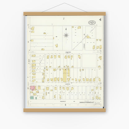 Old map wall art mockup — magnetic wood frame on white wall — Sanborn Fire Insurance Map from Findlay, Hancock County, Ohio (1908), Sheet #0004