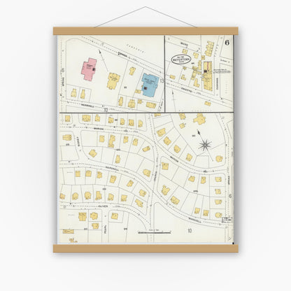 Old map wall art mockup — magnetic wood frame on white wall — Sanborn Fire Insurance Map from Watertown, Middlesex County, Massachusetts (1904), Sheet #0006