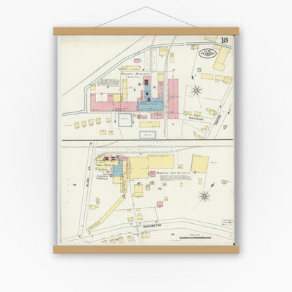 Old map wall art mockup — magnetic wood frame on white wall — Sanborn Fire Insurance Map from Peabody, Essex County, Massachusetts (1897), Sheet #0018