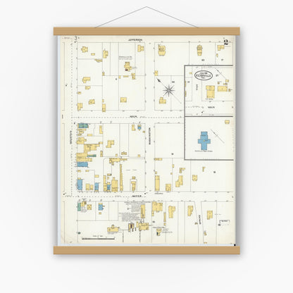 Old map wall art mockup — magnetic wood frame on white wall — Sanborn Fire Insurance Map from Kerrville, Kerr County, Texas (1904), Sheet #0002