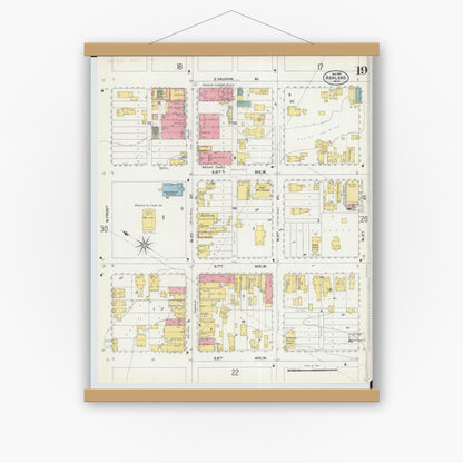 Old map wall art mockup — magnetic wood frame on white wall — Sanborn Fire Insurance Map from Ashland, Ashland County, Wisconsin (1901), Sheet #0019