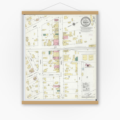 Old map wall art mockup — magnetic wood frame on white wall — Sanborn Fire Insurance Map from Bangor, Van Buren County, Michigan (1909) - Complete Map Set