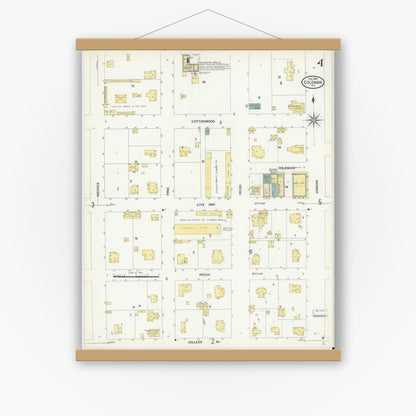 Old map wall art mockup — magnetic wood frame on white wall — Sanborn Fire Insurance Map from Coleman, Coleman County, Texas (1909), Sheet #0004