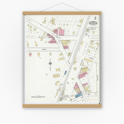 Old map wall art mockup — magnetic wood frame on white wall — Sanborn Fire Insurance Map from Manhattan, Will County, Illinois (1921), Sheet #0002