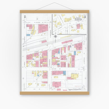 Old map wall art mockup — magnetic wood frame on white wall — Sanborn Fire Insurance Map from Hinsdale, Du Page And Cook Counties, Illinois (1927), Sheet #0002