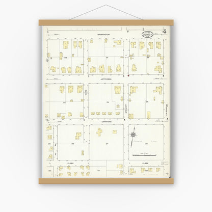Old map wall art mockup — magnetic wood frame on white wall — Sanborn Fire Insurance Map from Quincy, Gadsden County, Florida (1913), Sheet #0005