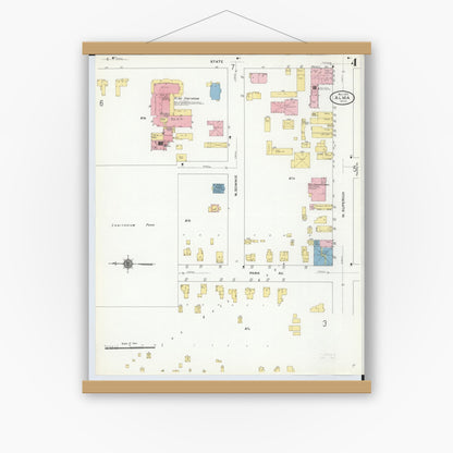 Old map wall art mockup — magnetic wood frame on white wall — Sanborn Fire Insurance Map from Alma, Gratiot County, Michigan (1910), Sheet #0004